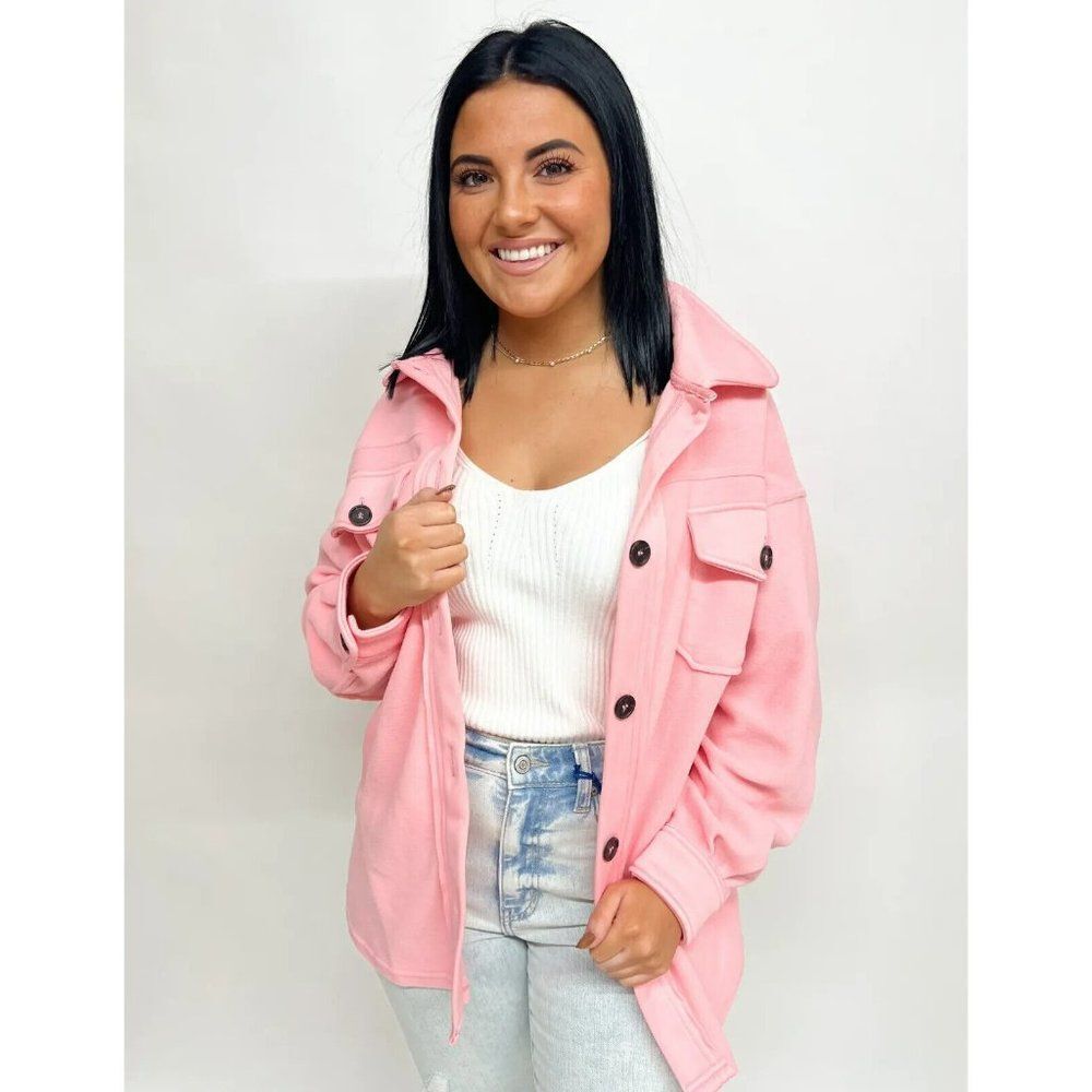 Zenana All About the Fleece Button-Down Shacket in Dusty Pink S-L QJ-4003D4 - Picture 3 of 7